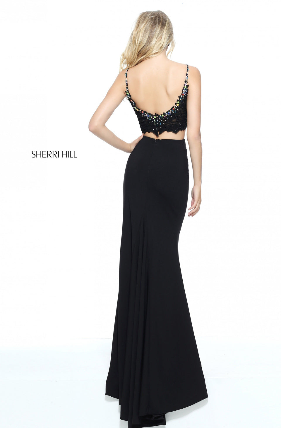 Sherri Hill Two-piece Jersey With A Lace Beaded Bodice And A Slit In The Skirt