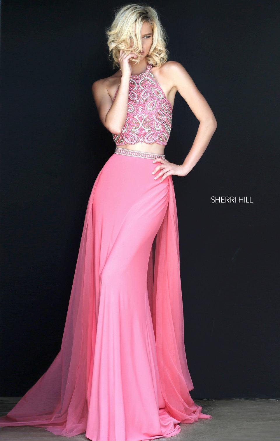 Sherri Hill Two Piece Jersey With A Paisley Beaded Bodice And A Tulle Over Skirt