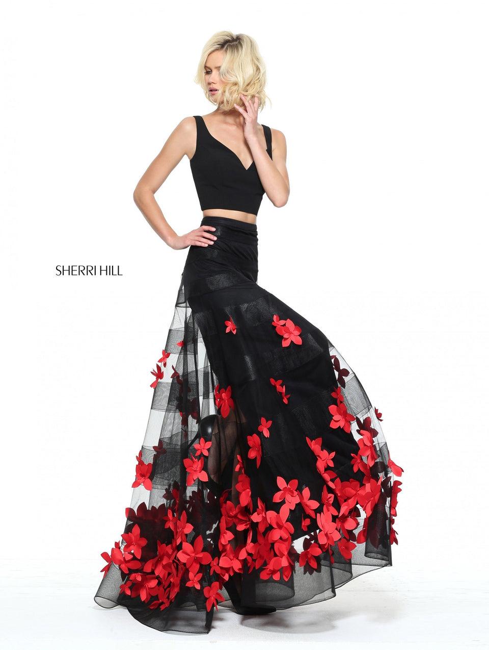 Sherri Hill Two-piece Mermaid With An Appliqued Flower Skirt And Off The Shoulder Bodice