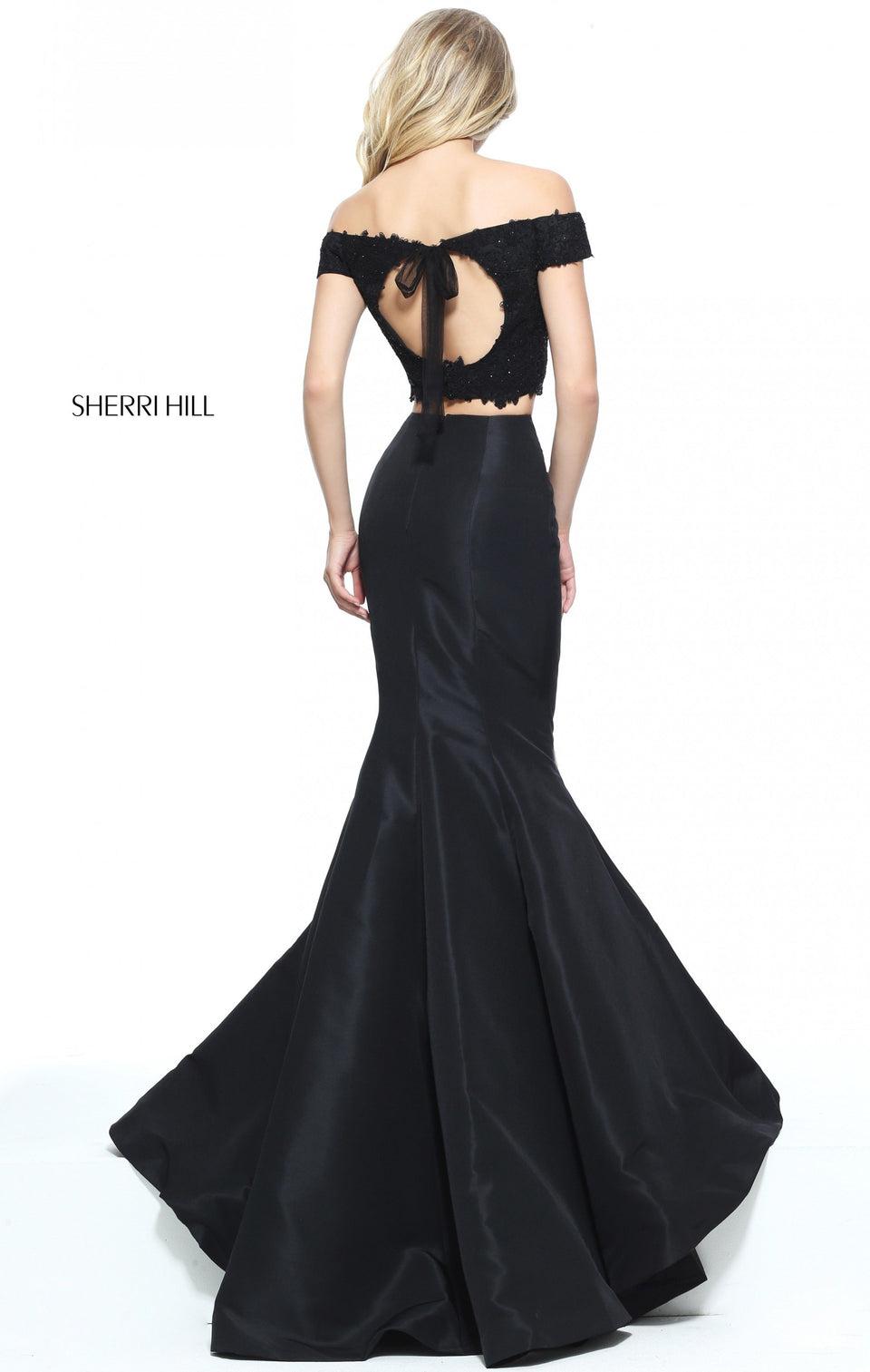 Sherri Hill Two-piece Mermaid With An Off-the-shoulder Lace Bodice And Taffeta Skirt
