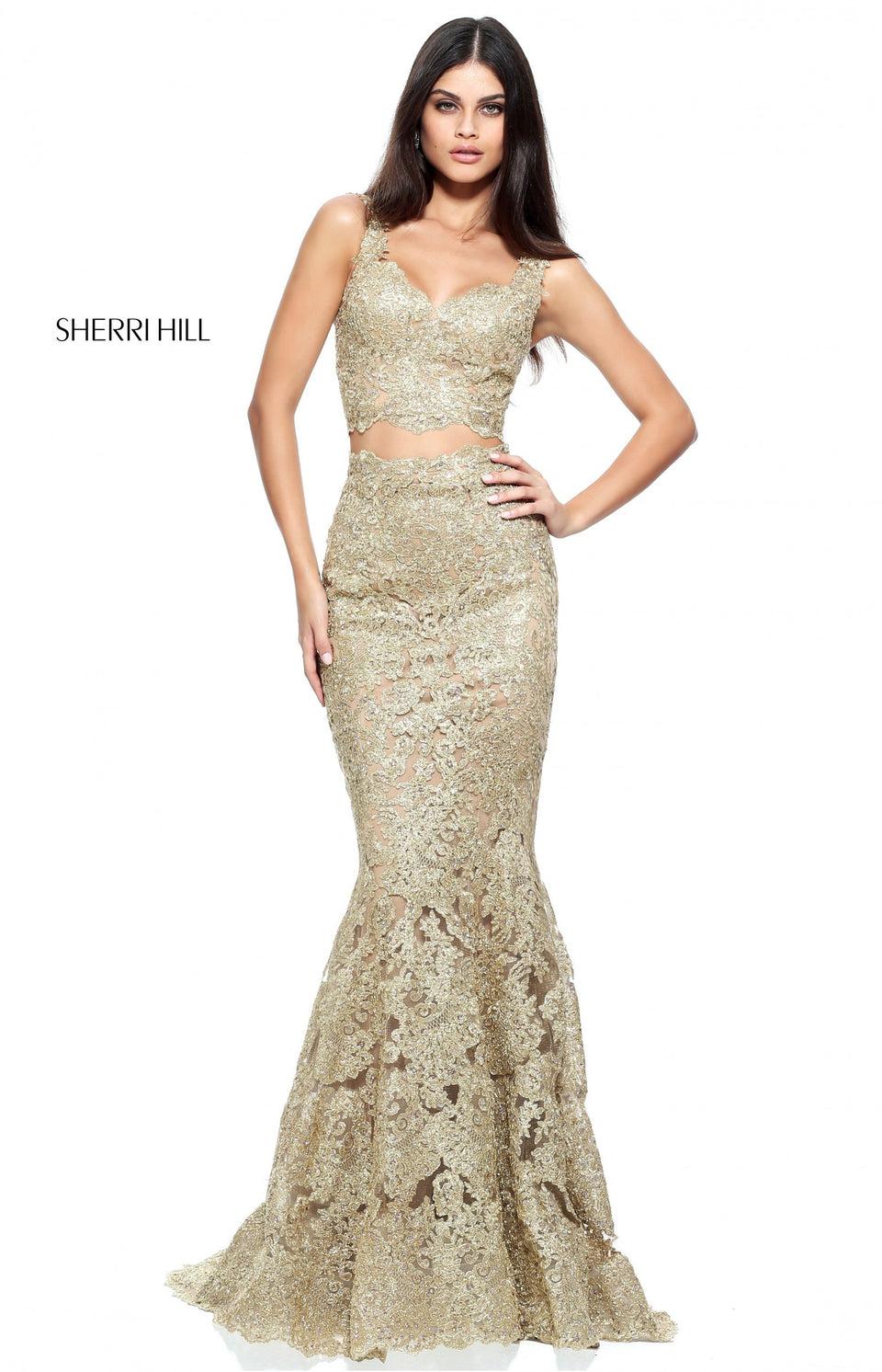Sherri Hill Two-piece Metallic Lace Mermaid With Sweetheart Neckline