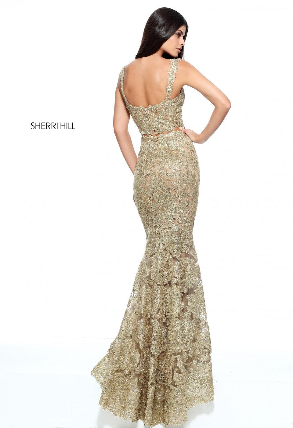 Sherri Hill Two-piece Metallic Lace Mermaid With Sweetheart Neckline