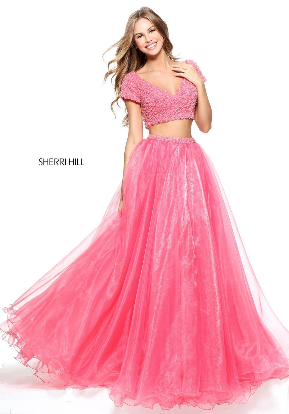 sherri hill Two piece organza ball gown with a cap sleeve crystal beaded bodice
