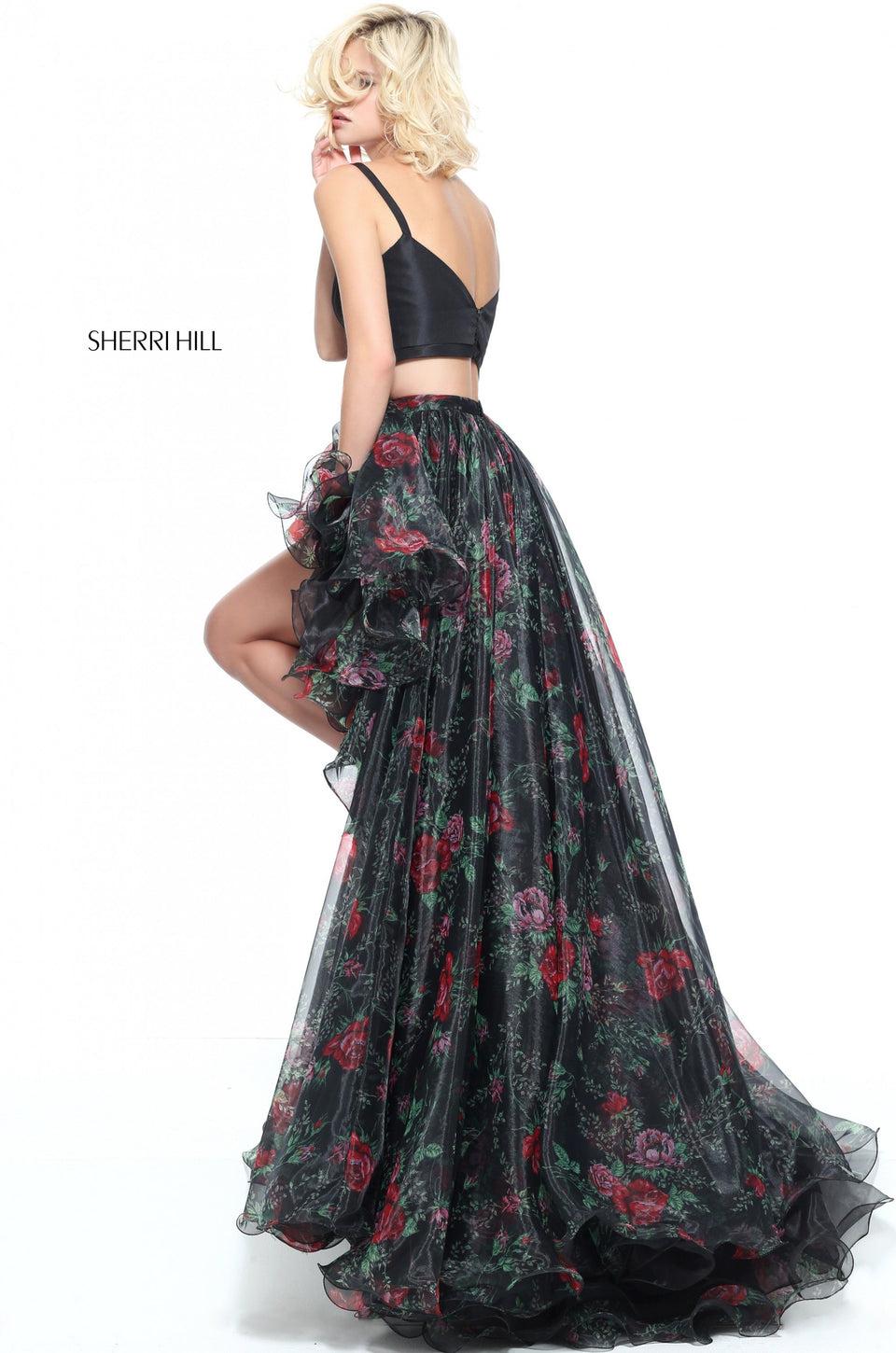 Sherri Hill Two-piece Organza Floral Print High Low Dress