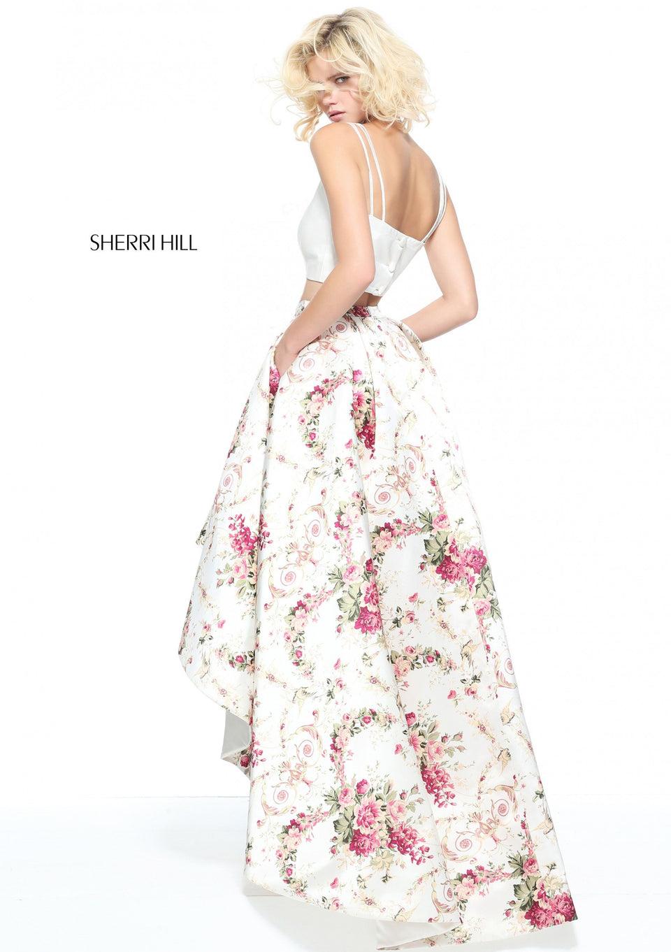 Sherri Hill Two-piece Print High Low Skirt With A Spaghetti Strap Bodice
