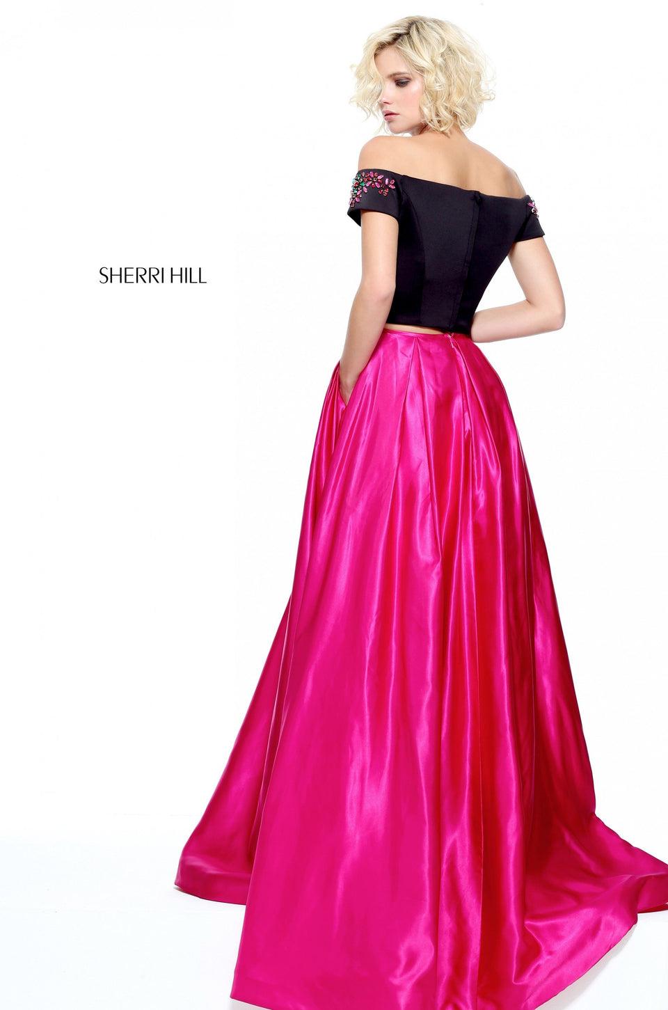 Sherri Hill Two-piece Satin Ball Gown With A Beaded Shoulder Bodice
