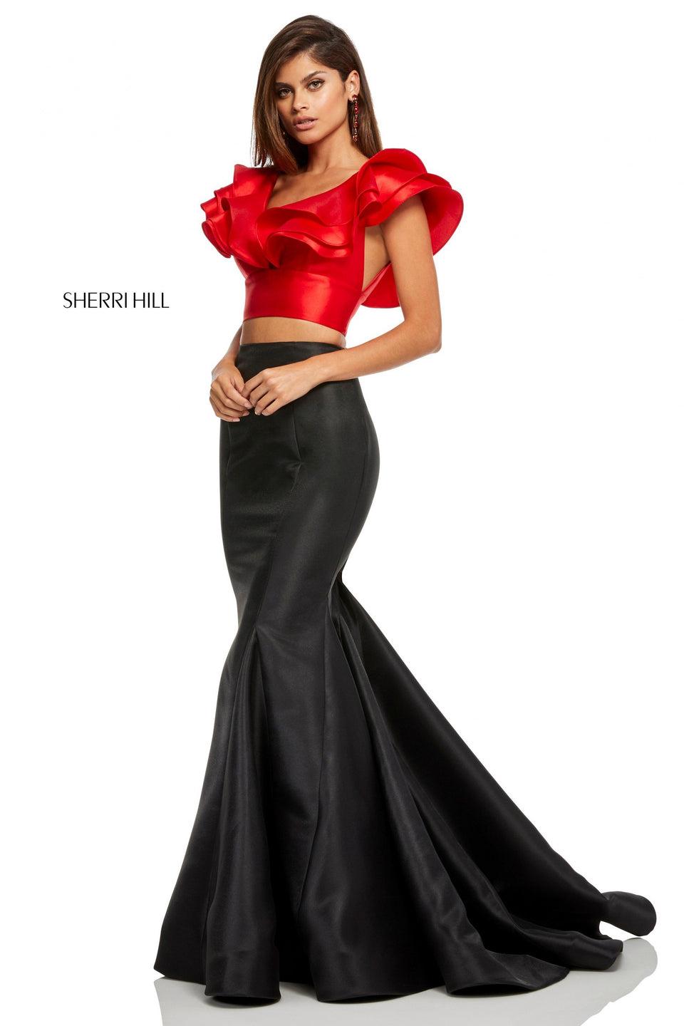 Sherri Hill Two-piece Satin Mermaid With Ruffled Top