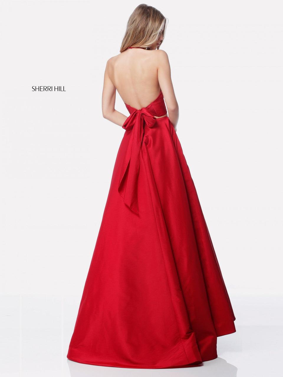 Sherri Hill Two Piece Tafetta Ball Gown With A V-neck Halter Top