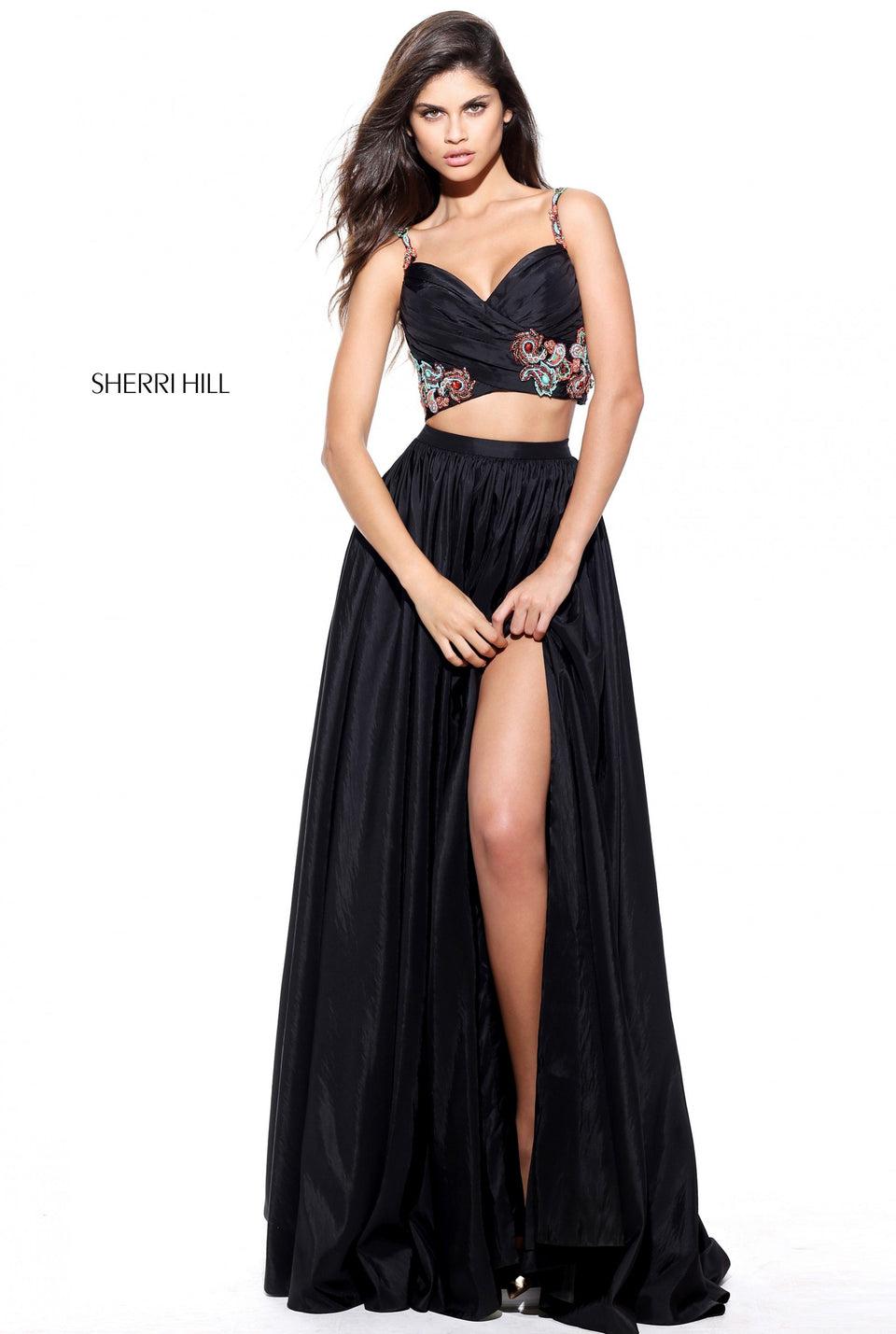 sherri hill Two piece taffeta A-line gown with a cross front beaded bodice