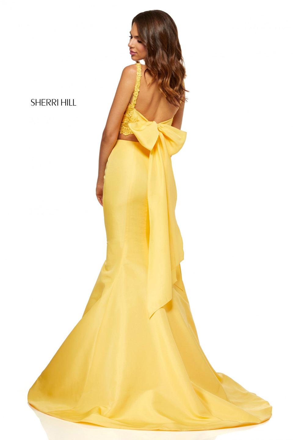 Sherri Hill Two-piece Taffeta Mermaid With A Lace Bodice That Ties In The Back