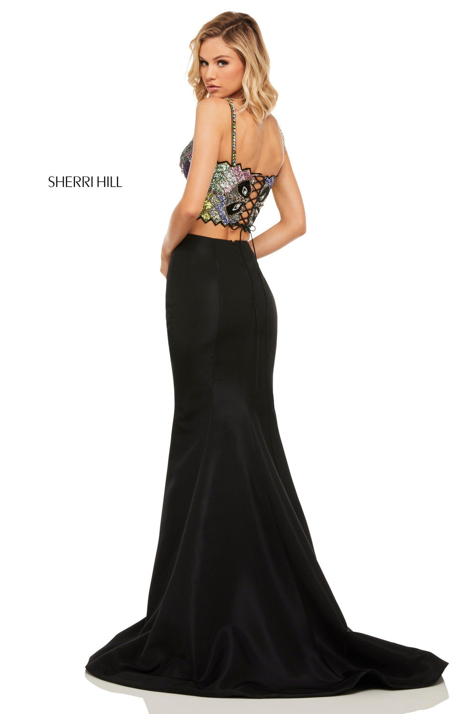 Sherri Hill Two-piece Taffeta Mermaid With A Multi Beaded Bodice That Laces Up The Back