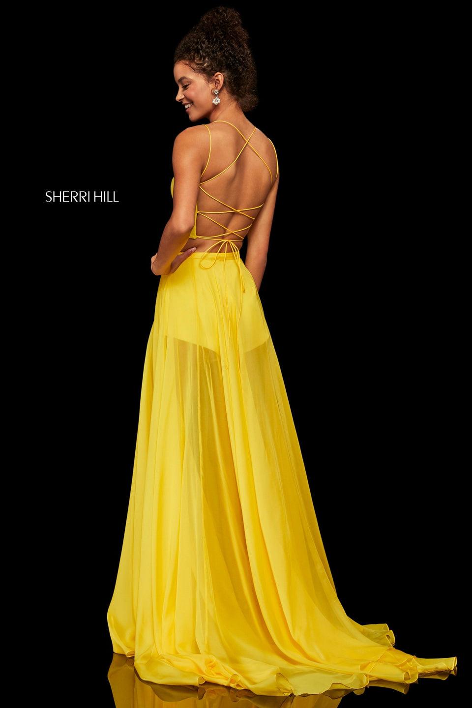 Sherri Hill Two-piece Top With Lace Up Back And Shorts With Detachable Chiffon Over Skirt