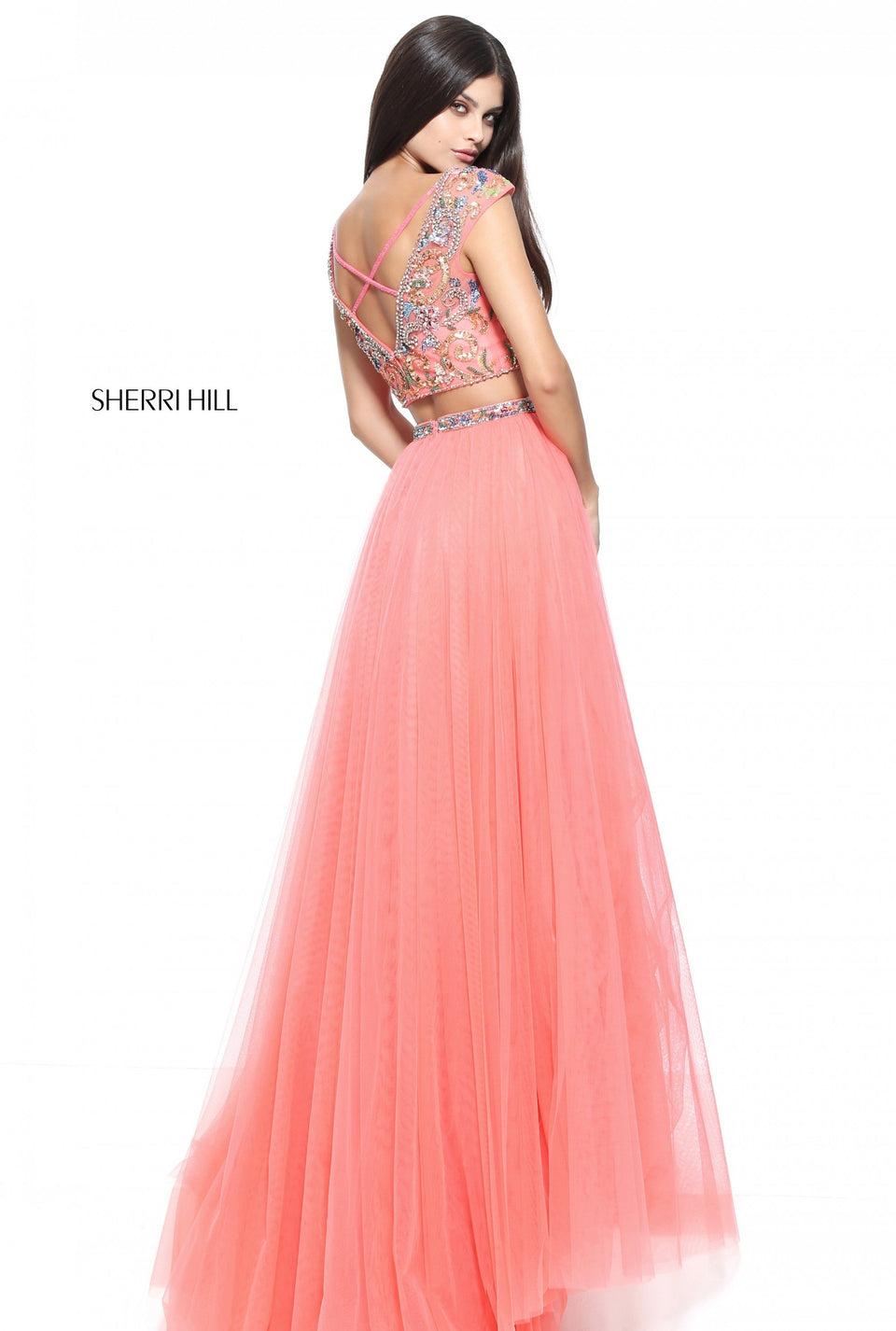 Sherri Hill Two-piece Tulle A-line Gown With A Cap Sleeve Beaded Bodice And Matching Waist Band