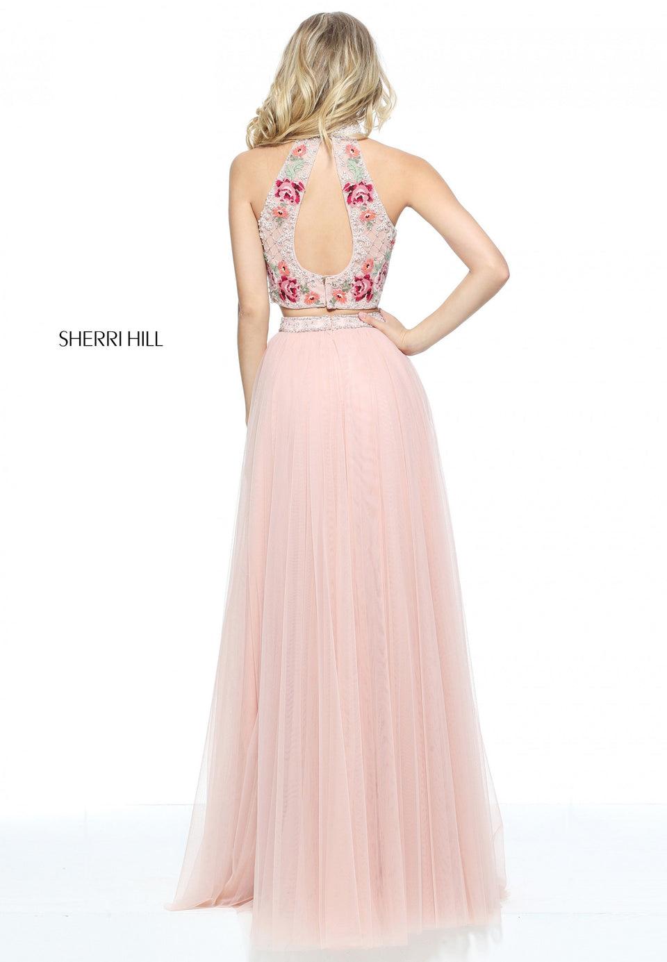 Sherri Hill Two-piece Tulle Skirt With A High Neck Cross Stitch Embroidered Bodice