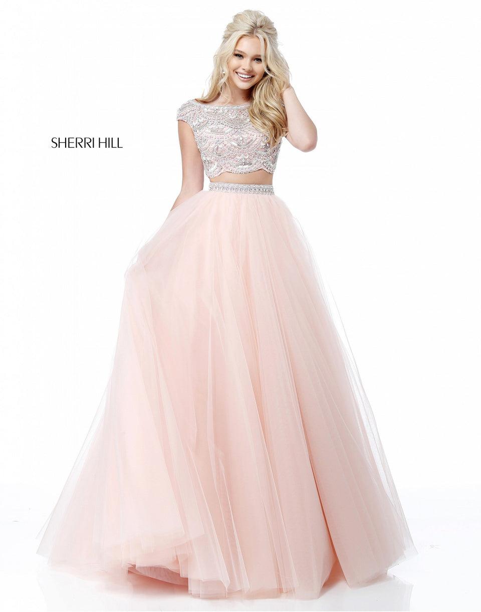 Sherri Hill Two Piece With Beaded Cap Sleeve Bodice And Tulle Ball Gown Skirt