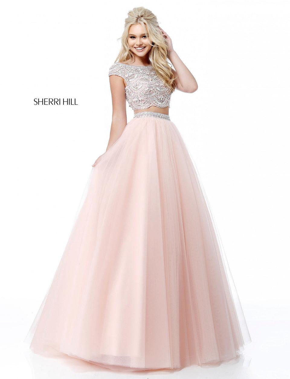 sherri hill Two piece with beaded cap sleeve bodice and tulle ball gown skirt