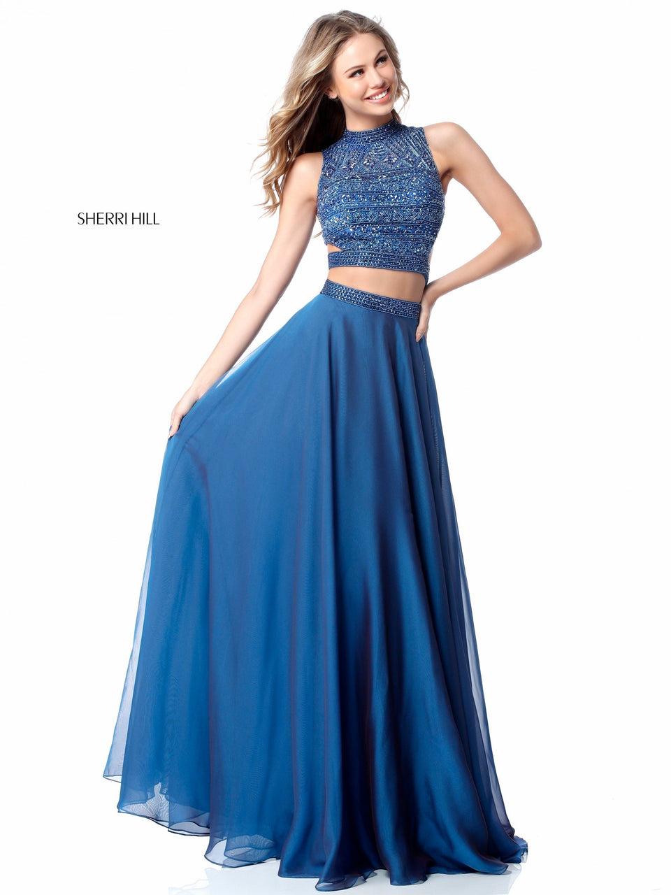 sherri hill Two piece with beaded cut out bodice and chiffon skirt