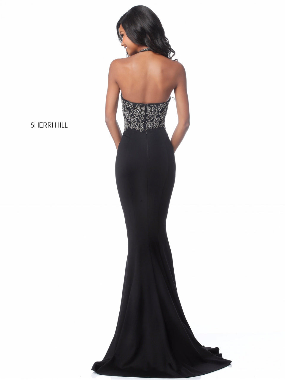 Sherri Hill Two Piece With Beaded Halter Bodice And Fitted Jersey Skirt