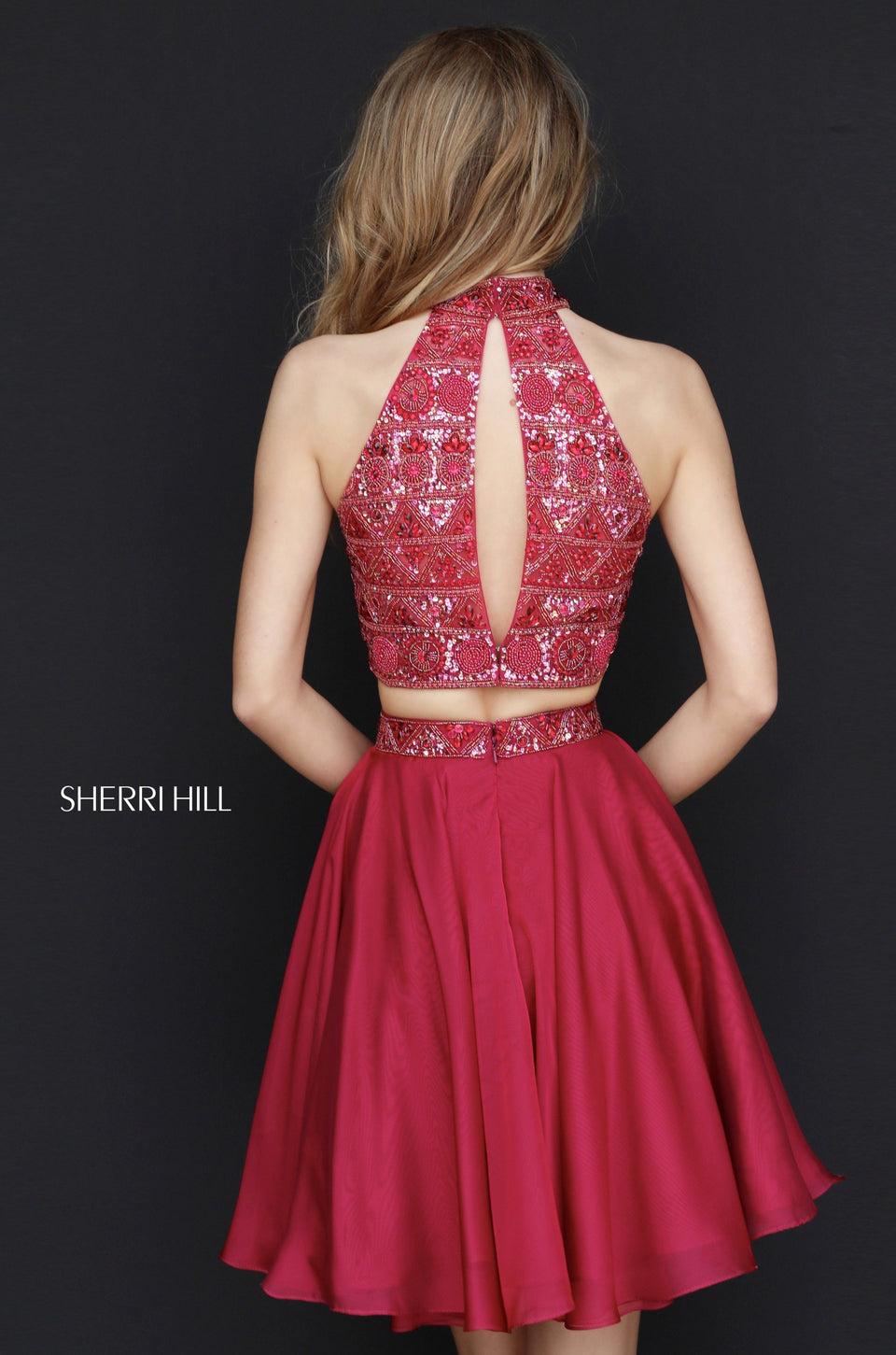 Sherri Hill Two Piece With Beaded High Neck Bodice And Organza Cocktail Skirt