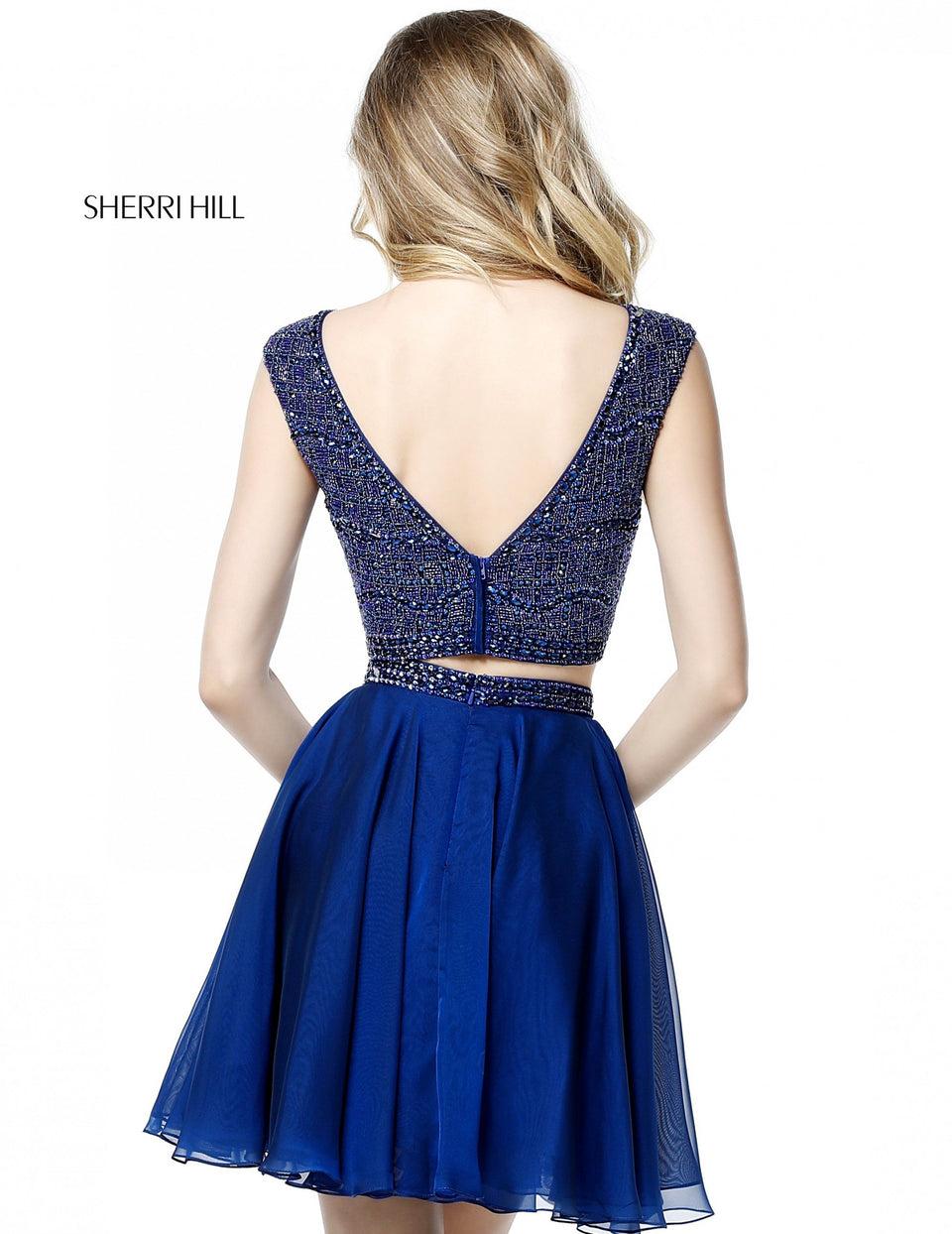 Sherri Hill Two Piece With Beaded Low Back Bodice And Chiffon Cocktail Skirt