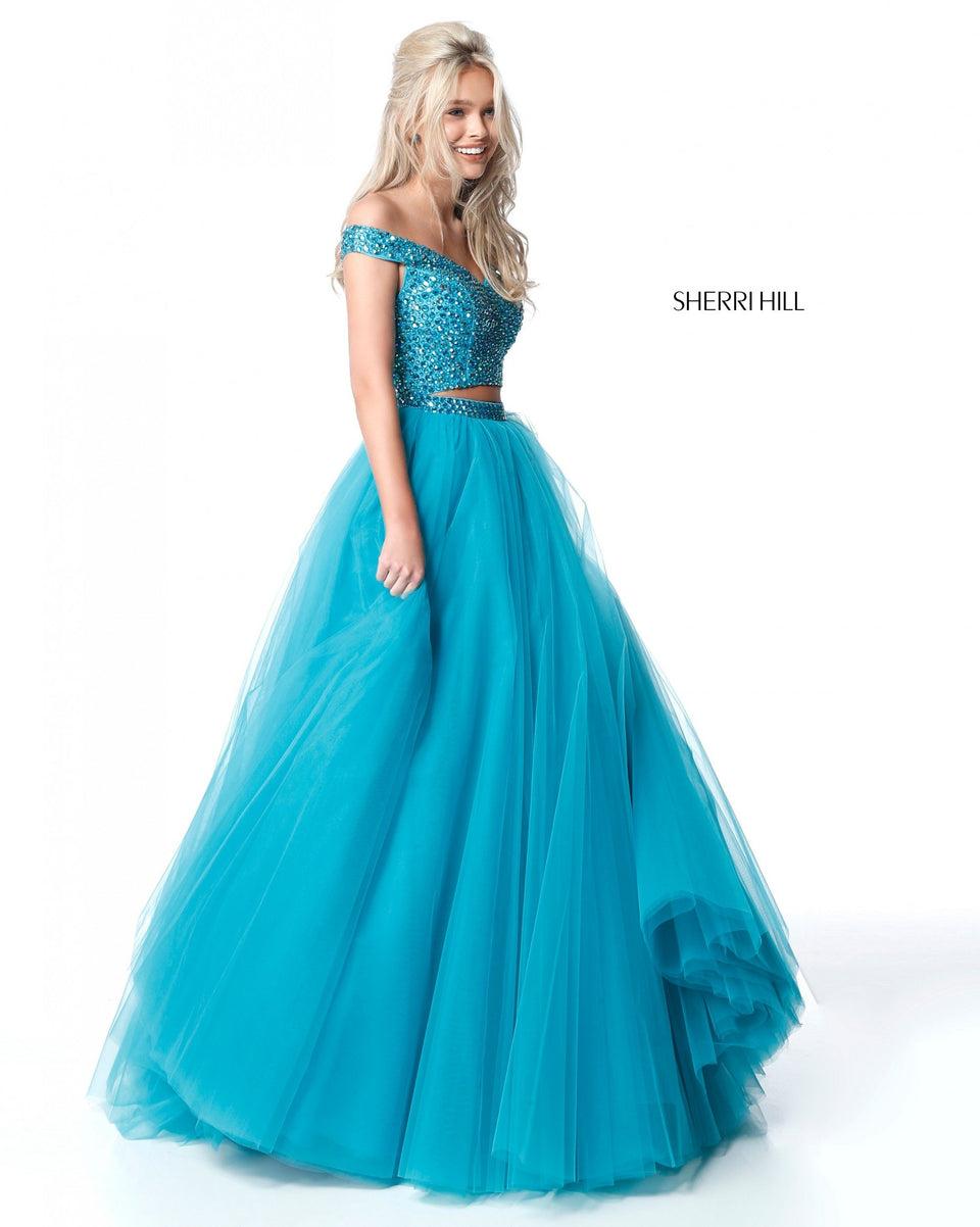 Sherri Hill Two Piece With Beaded V Neck Bodice And Tulle A-line Skirt