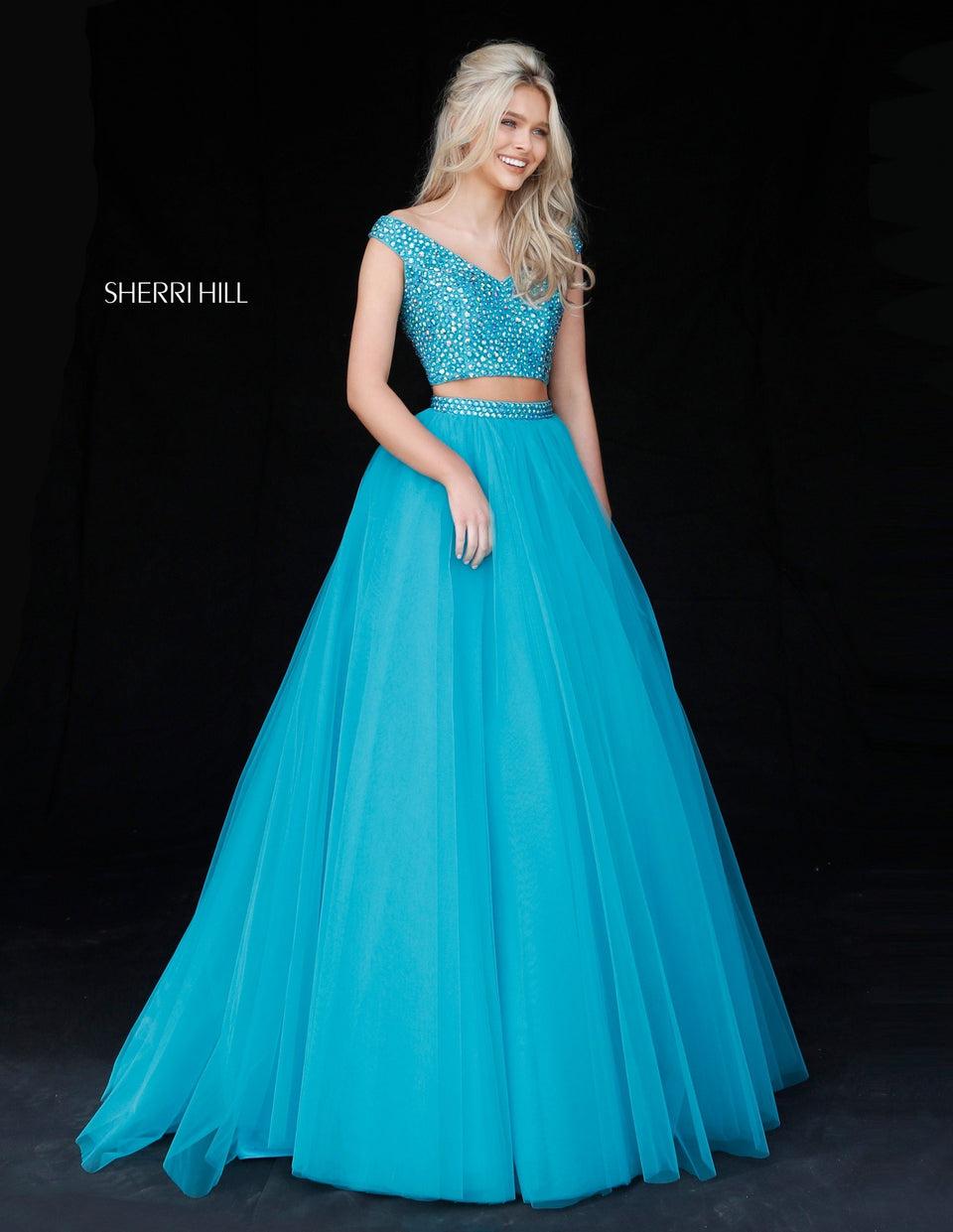 Sherri Hill Two Piece With Beaded V Neck Bodice And Tulle A-line Skirt