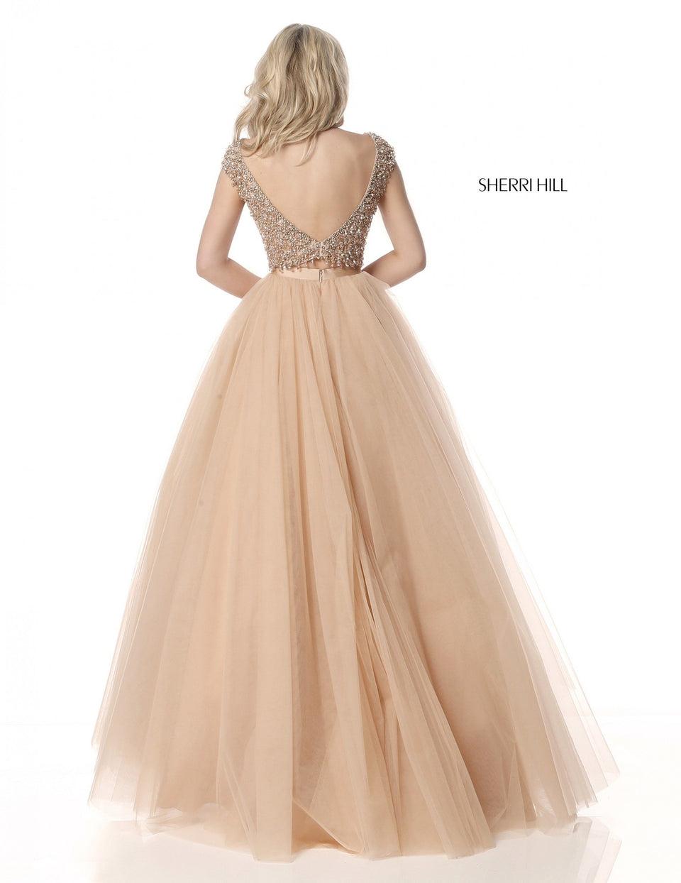 Sherri Hill Two Piece With Cap Sleeve Beaded Bodice And Tulle Ball Gown Skirt