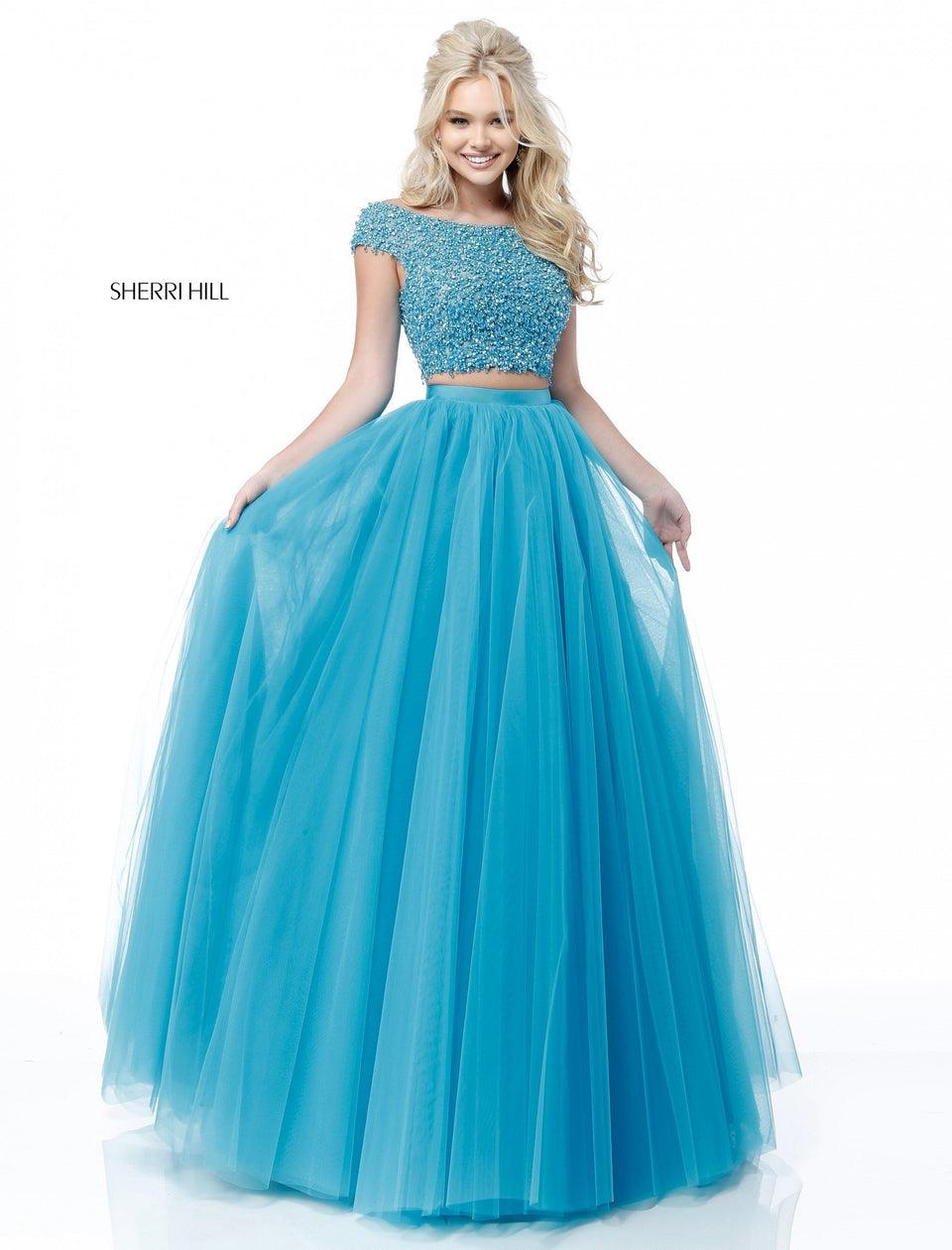 sherri hill Two piece with cap sleeve beaded bodice and tulle ball gown skirt