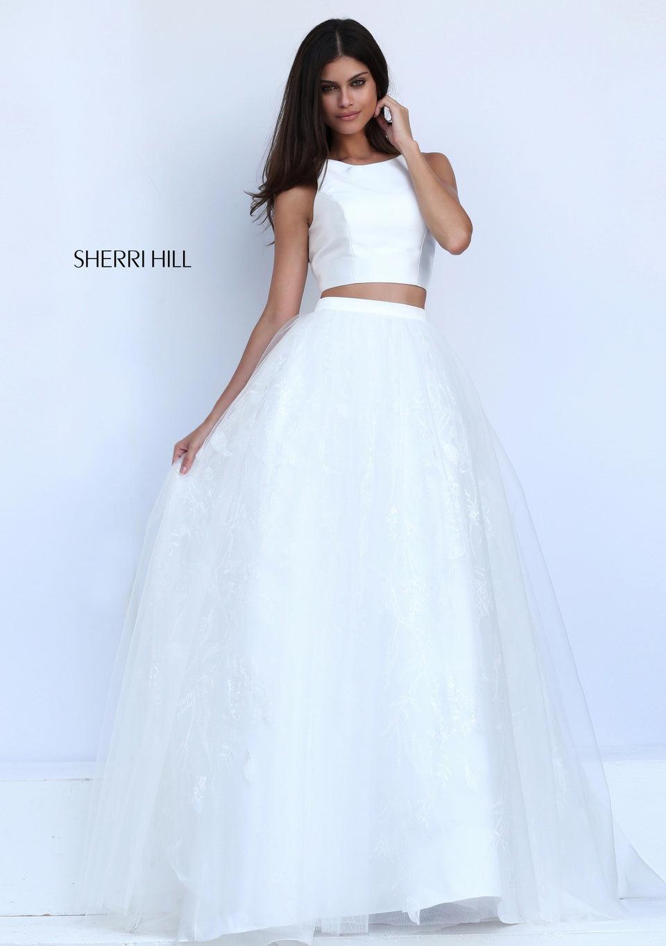 Sherri Hill Two-piece With Cut Out Back And A-line Tulle Skirt With Sequin Embroidery