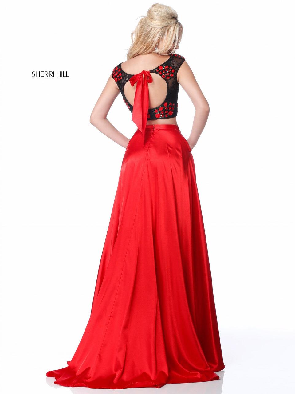 Sherri Hill Two Piece With Flower Appliqued Bodice And Charmeuse Skirt
