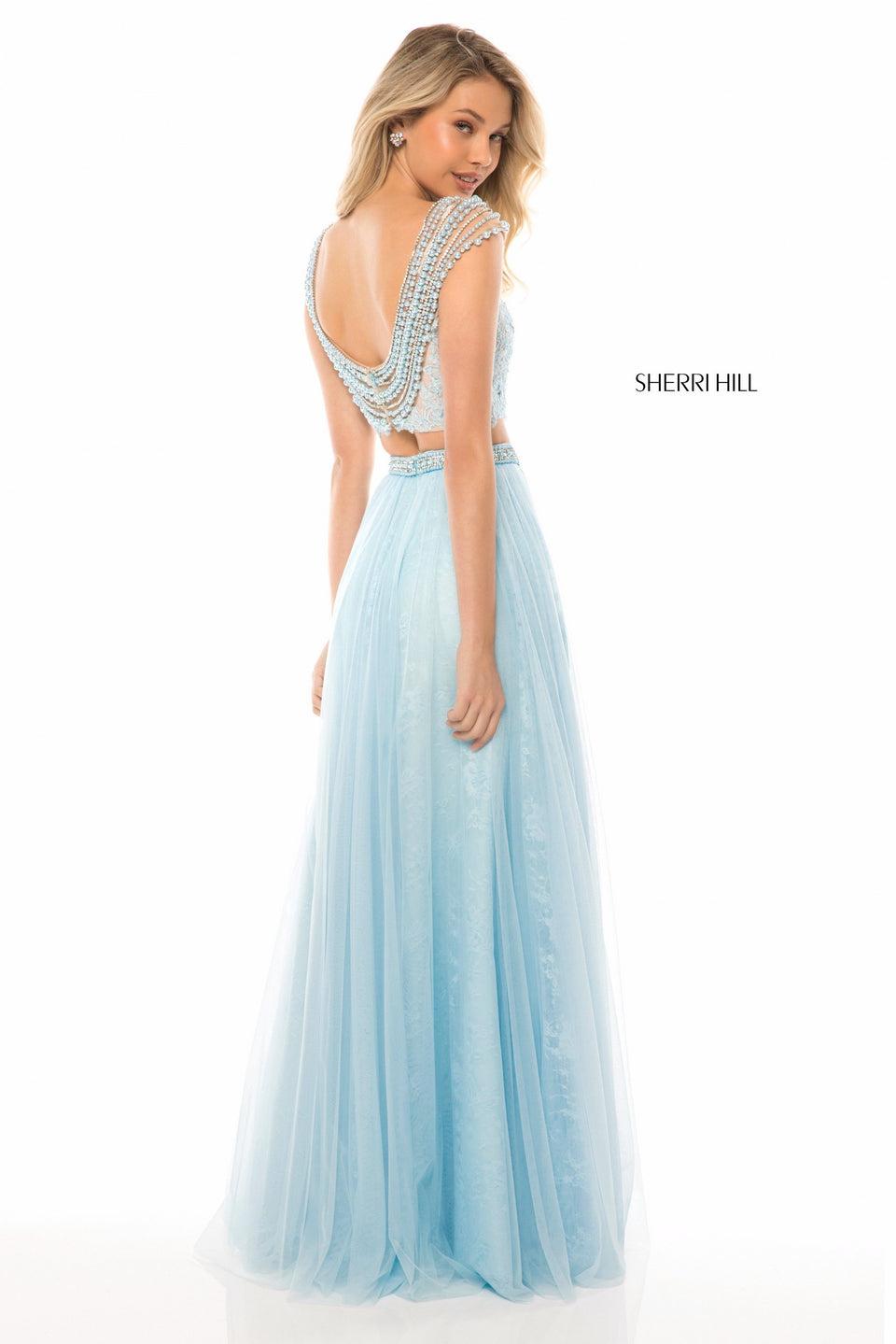 Sherri Hill Two Piece With Lace And Bead Appliqued Bodice And Tulle Skirt With Beaded Belt
