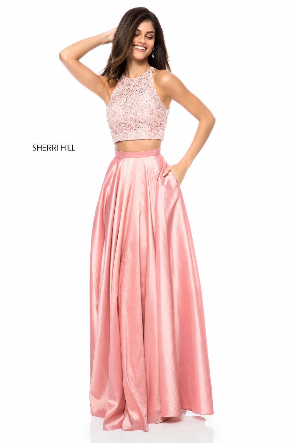Sherri Hill Two Piece With Lace Appliqued Bodice And Taffeta A-line Skirt