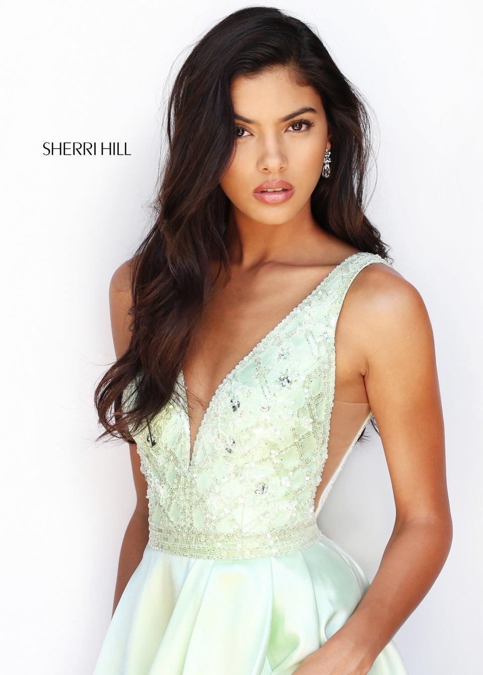 Sherri Hill V-neck Ball Gown With A Beaded Bodice And Sheer Sides