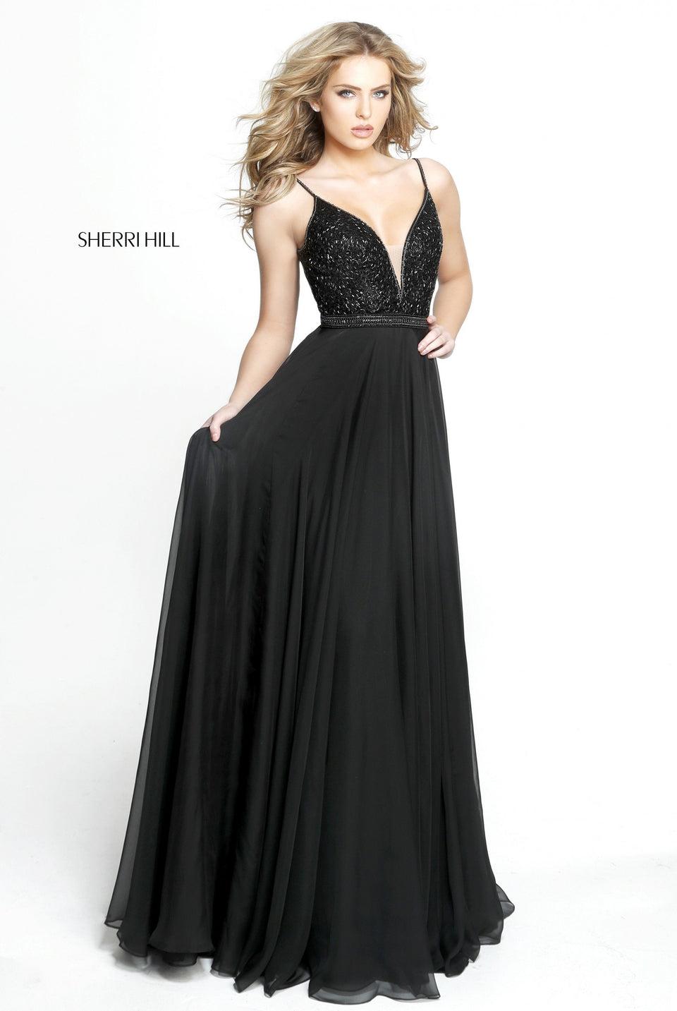 Sherri Hill V-neck Spaghetti Strapped Chiffon With A Beaded Bodice