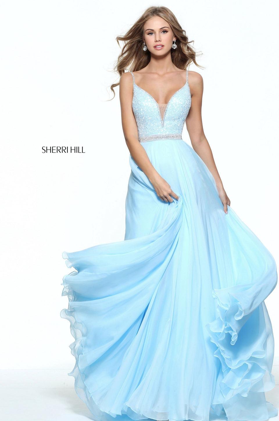 Sherri Hill V-neck Spaghetti Strapped Chiffon With A Beaded Bodice