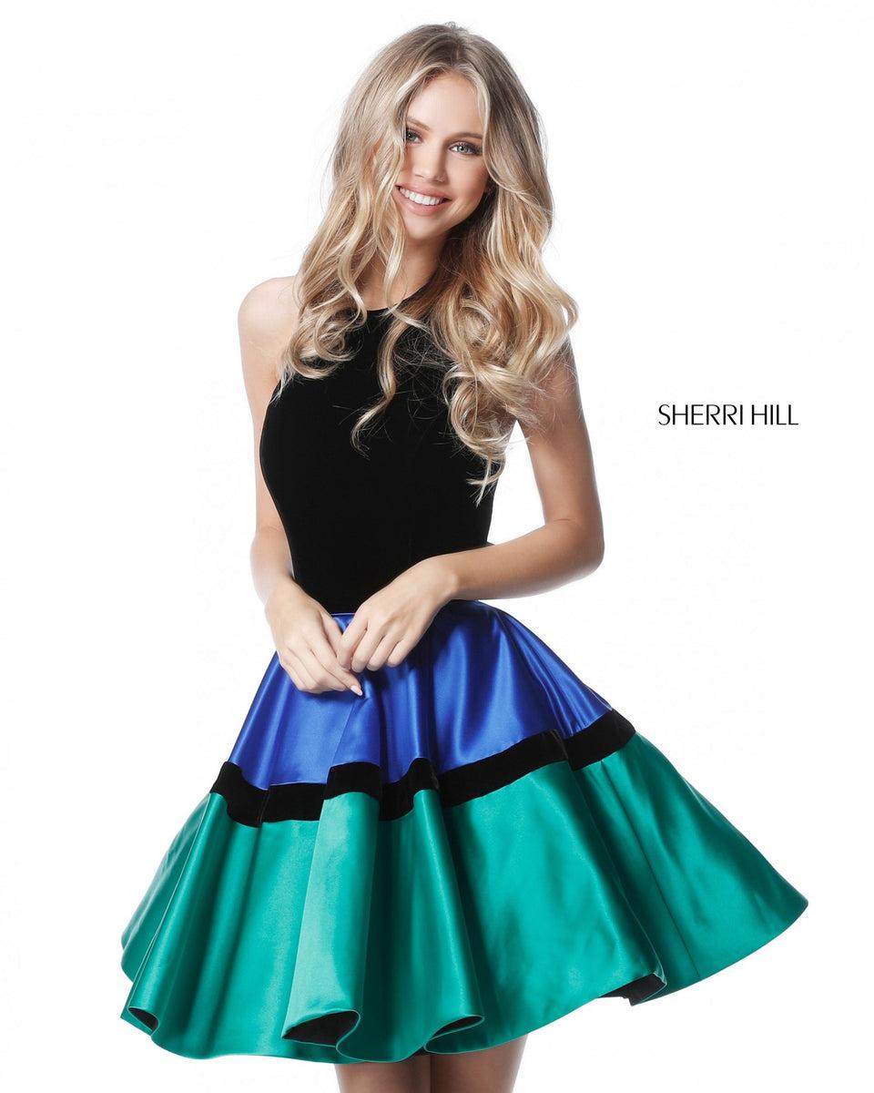 Sherri Hill Velvet Halter Bodice With Taffeta A-line Skirt