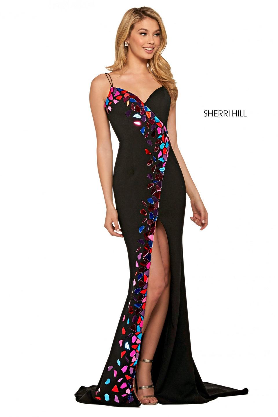 sherri hill Wrap scuba gown with sweetheart neckline and cut glass embellishments