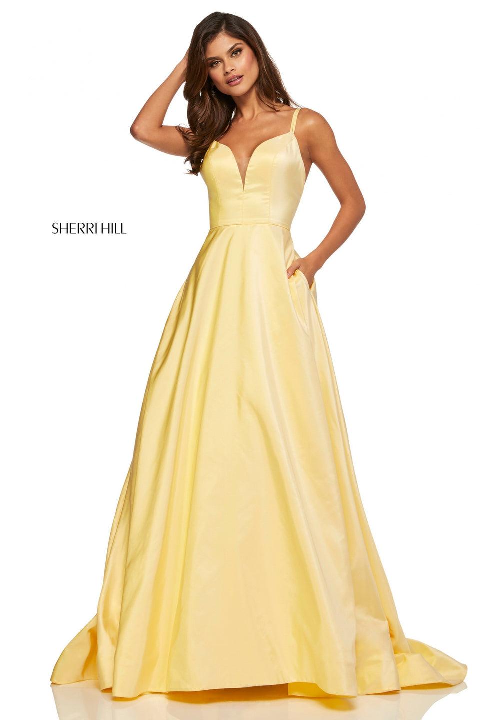 sherri hill Yellow taffeta ball gown with double spaghetti straps
